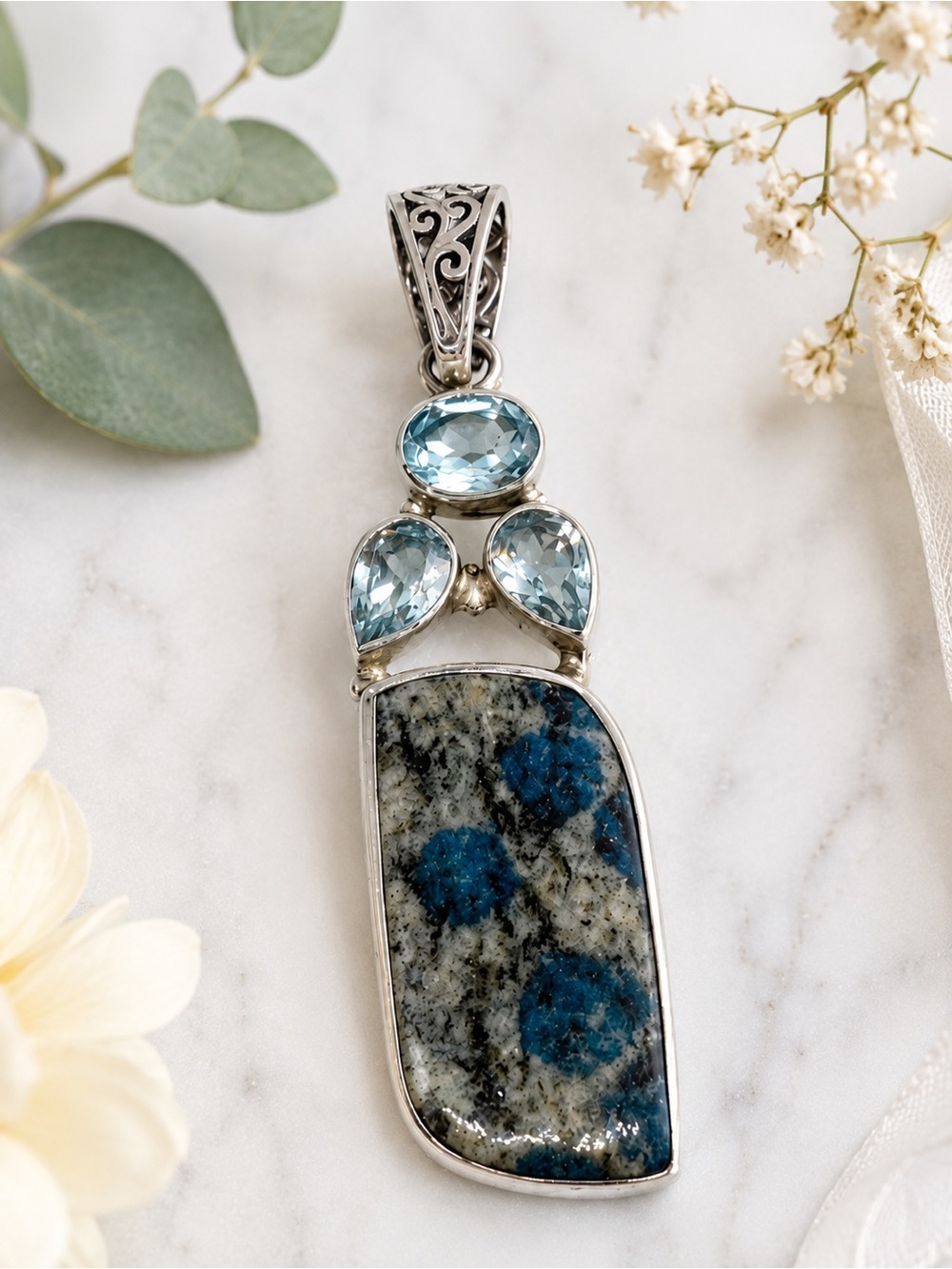K2 Jasper with Blue Topaz in Artesian Sterling Silver Design